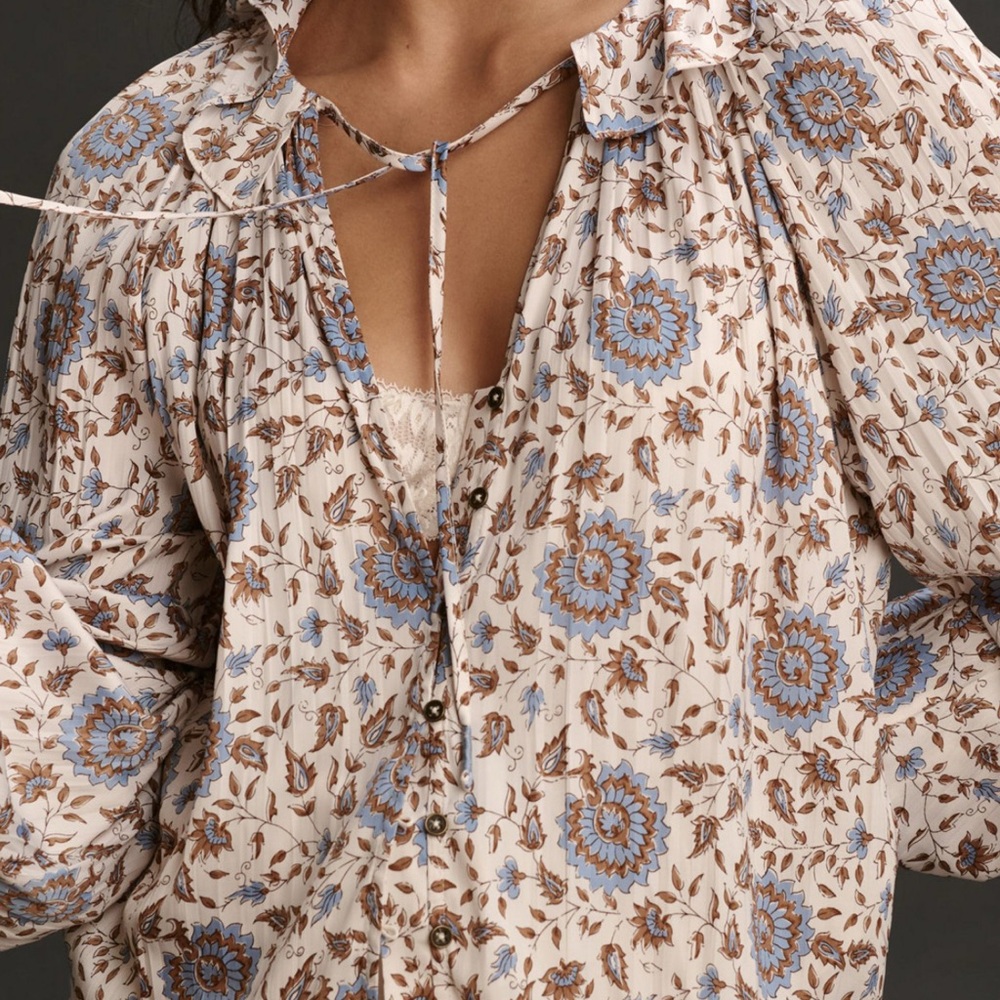 Anthropologie Floral Peasant Blouse